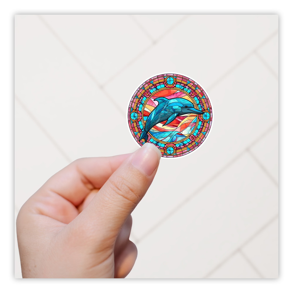 Stained Glass Dolphin Die Cut Sticker (4222)