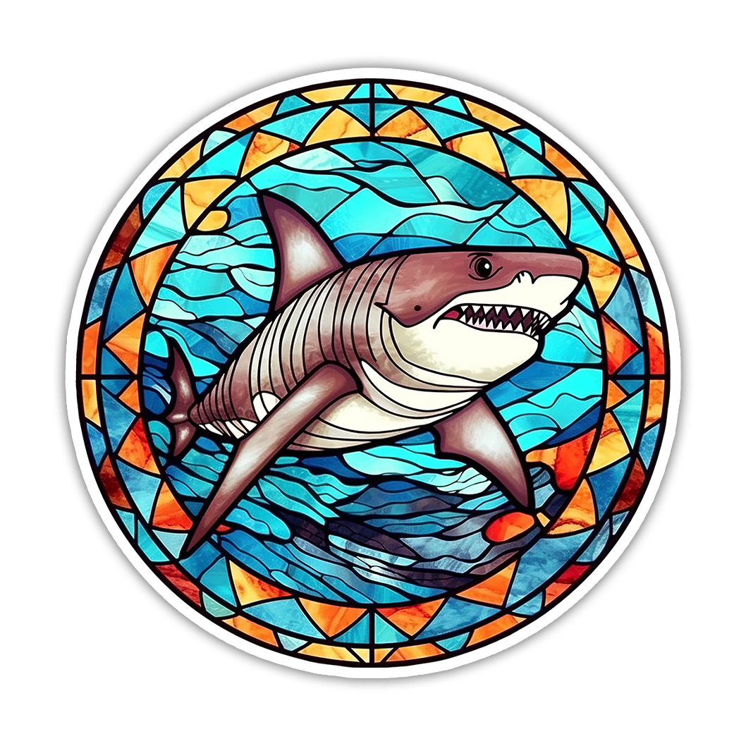 Stained Glass Great White Shark Die Cut Sticker (4223)