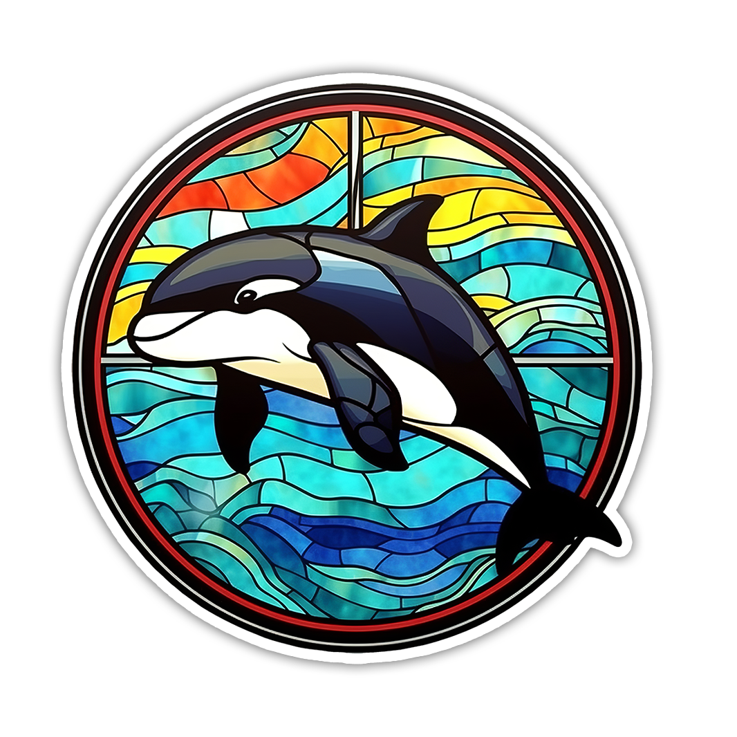 Stained Glass Orca Killer Whale Die Cut Sticker (4224)