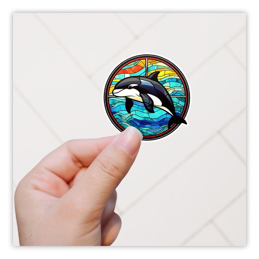 Stained Glass Orca Killer Whale Die Cut Sticker (4224)