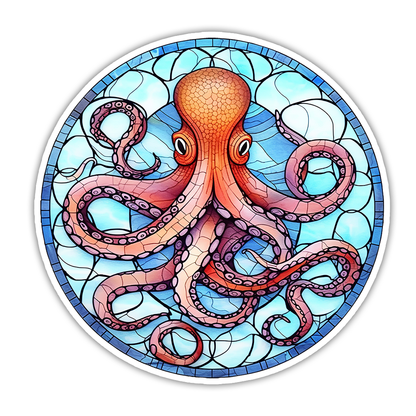 Stained Glass Octopus Die Cut Sticker (4225)