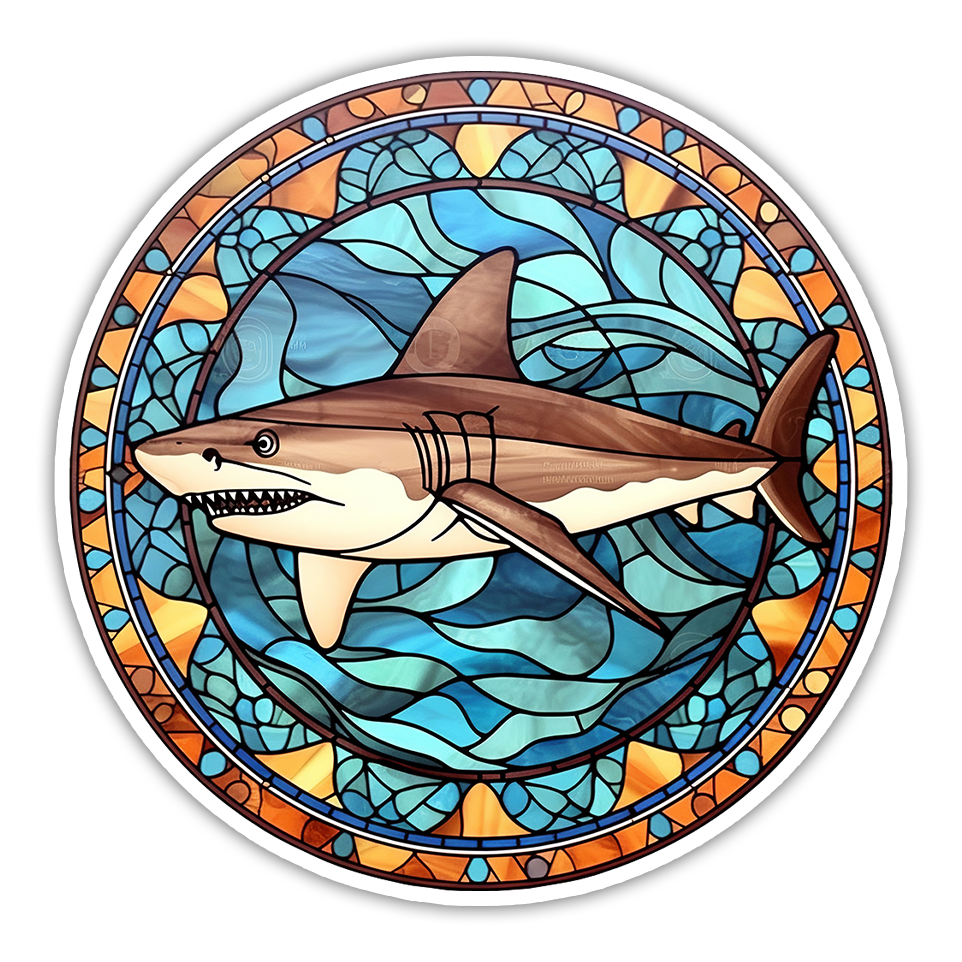 Stained Glass Great White Shark Die Cut Sticker (4226)