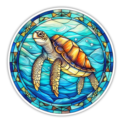 Stained Glass Sea Turtle Die Cut Sticker (4227)