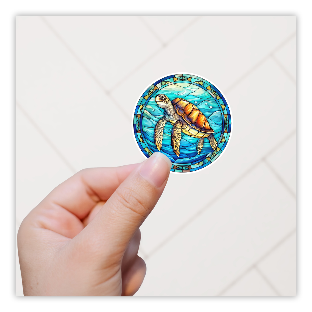 Stained Glass Sea Turtle Die Cut Sticker (4227)