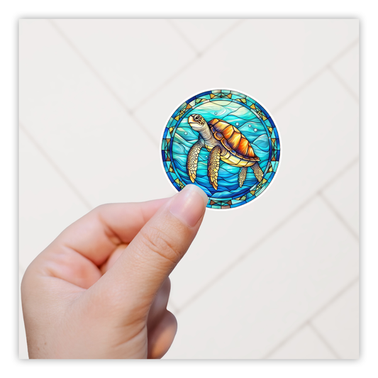 Stained Glass Sea Turtle Die Cut Sticker (4227)