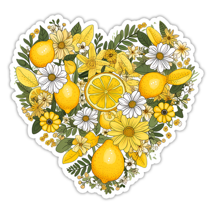 Lemons and Daisies In Heart Die Cut Sticker (4285)