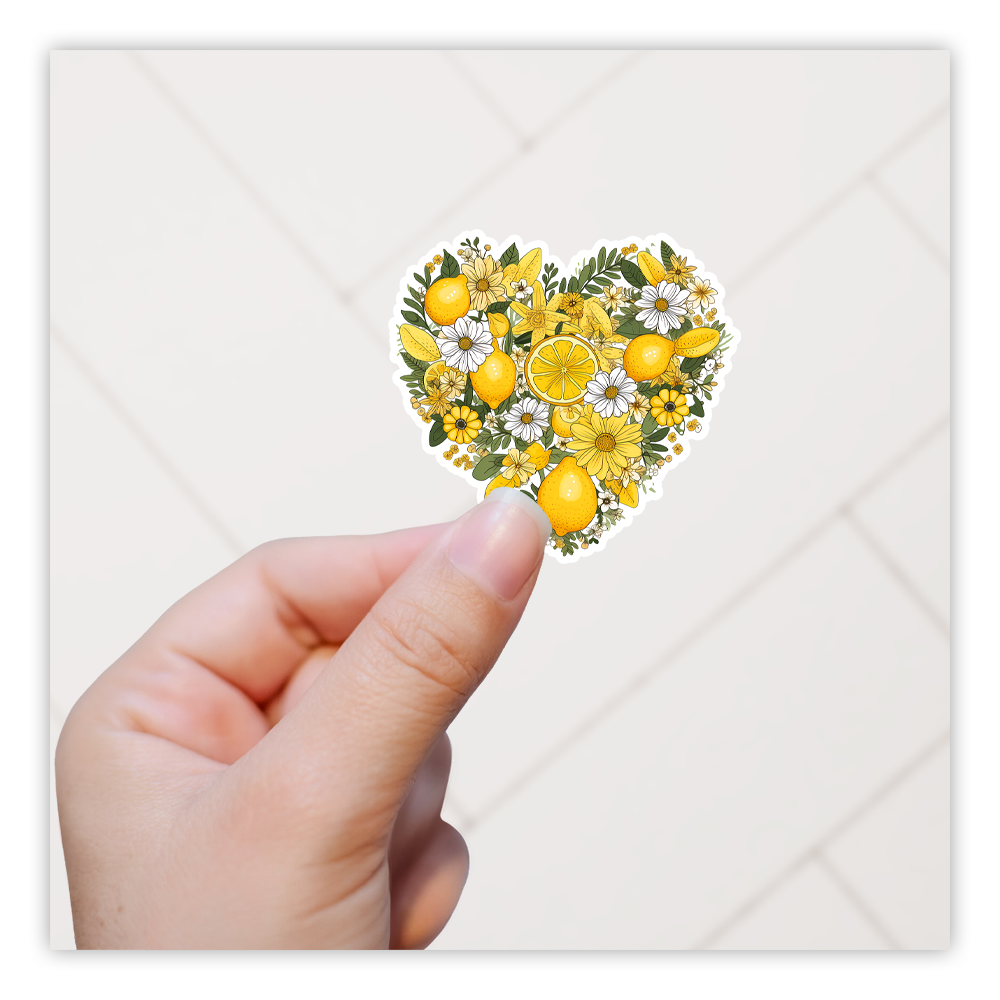 Lemons and Daisies In Heart Die Cut Sticker (4285)