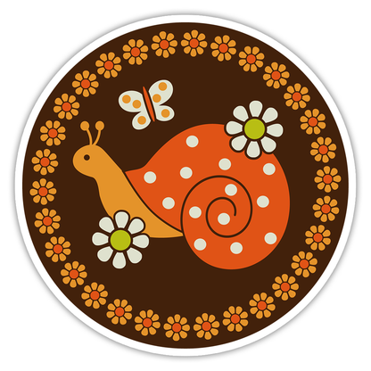 Retro 70's Flower Snail Butterfly Die Cut Sticker (4289)