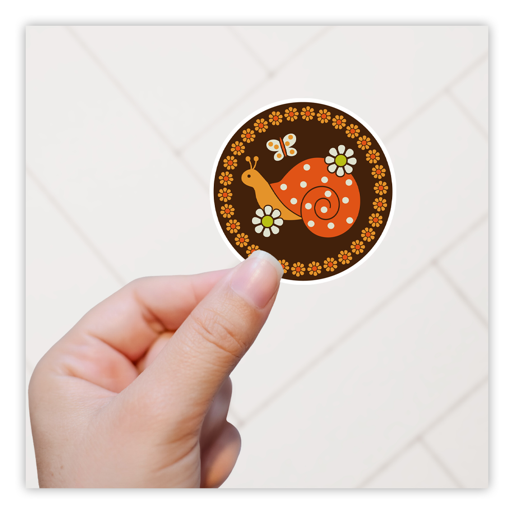 Retro 70's Flower Snail Butterfly Die Cut Sticker (4289)