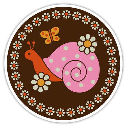 Retro 70's Flower Snail Butterfly Die Cut Sticker (4293)