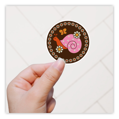 Retro 70's Flower Snail Butterfly Die Cut Sticker (4293)