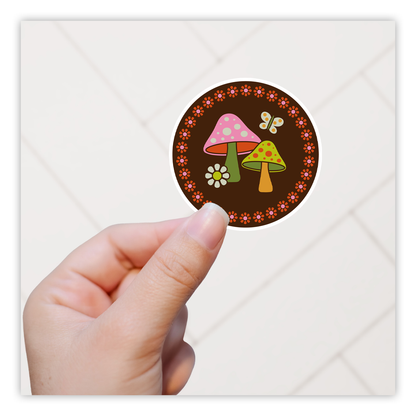 Retro 70's Mushrooms Flower Butterfly Die Cut Sticker (4294)