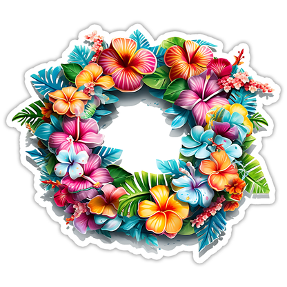 Tropical Hibiscus Wreath Die Cut Sticker (4301)