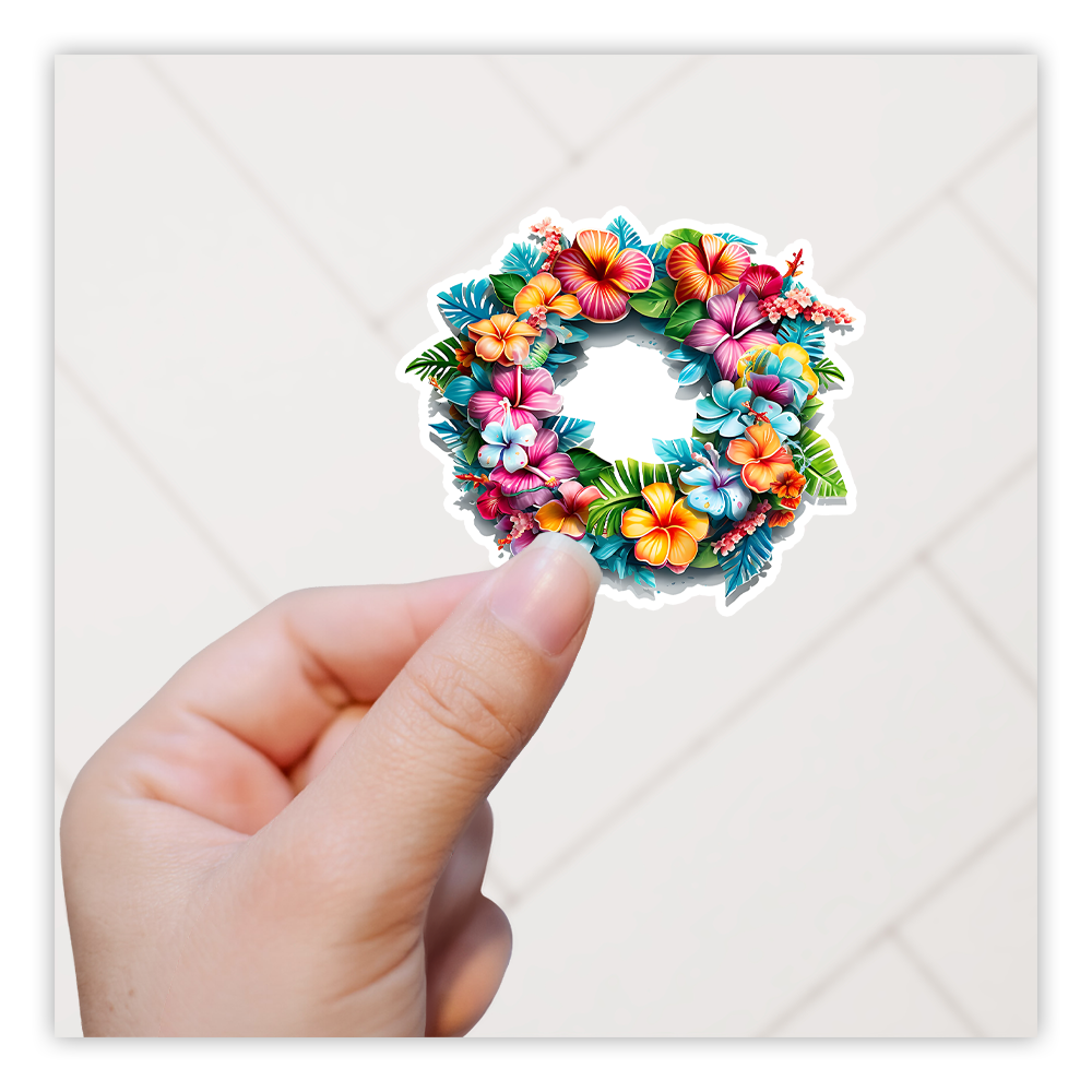 Tropical Hibiscus Wreath Die Cut Sticker (4301)