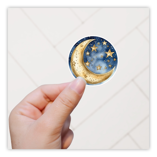 Glittery Crescent Moon and Stars Die Cut Sticker (4308)