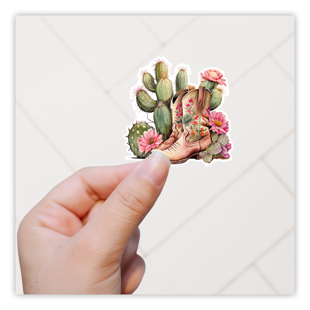 Desert Cactus Cowboy Boots Die Cut Sticker (4310)