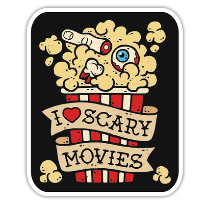 I Love Scary Movies Popcorn Die Cut Sticker (444)