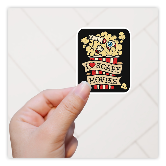 I Love Scary Movies Popcorn Die Cut Sticker (444)