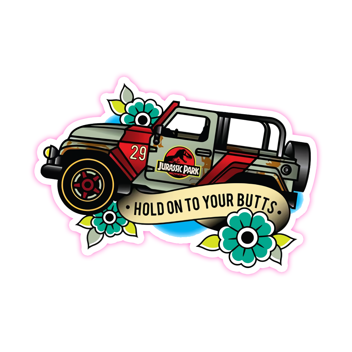 Jurassic Park Jeep Hou vas aan jou boude Die Cut Sticker (4688)