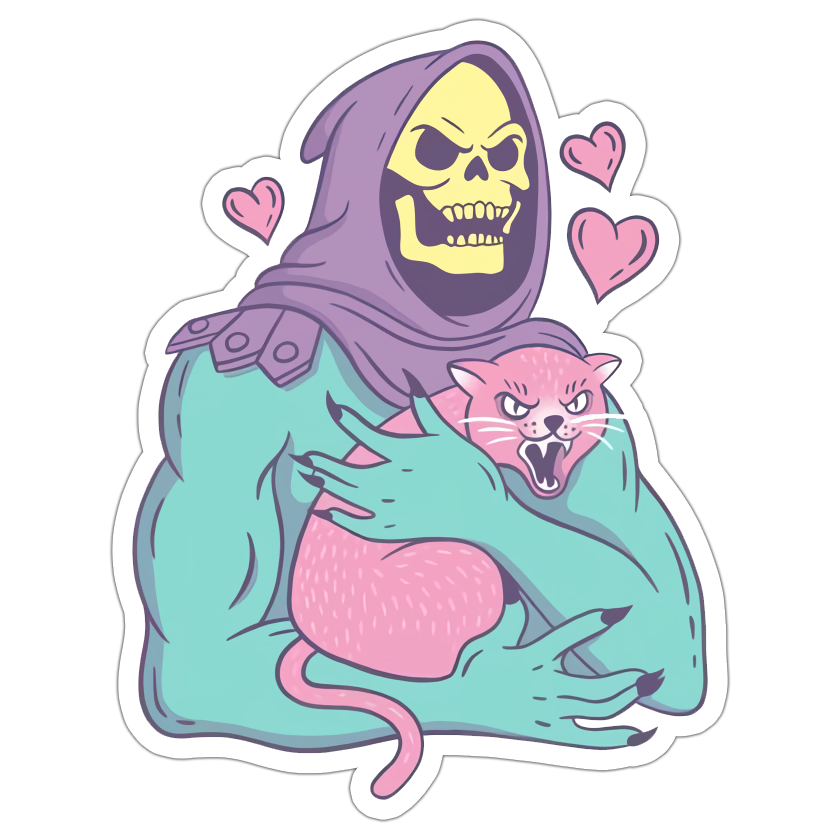 Girly Skeletor with Cat Die Cut Sticker (4699)