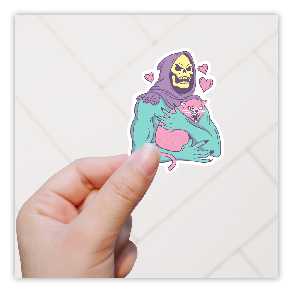 Girly Skeletor with Cat Die Cut Sticker (4699)