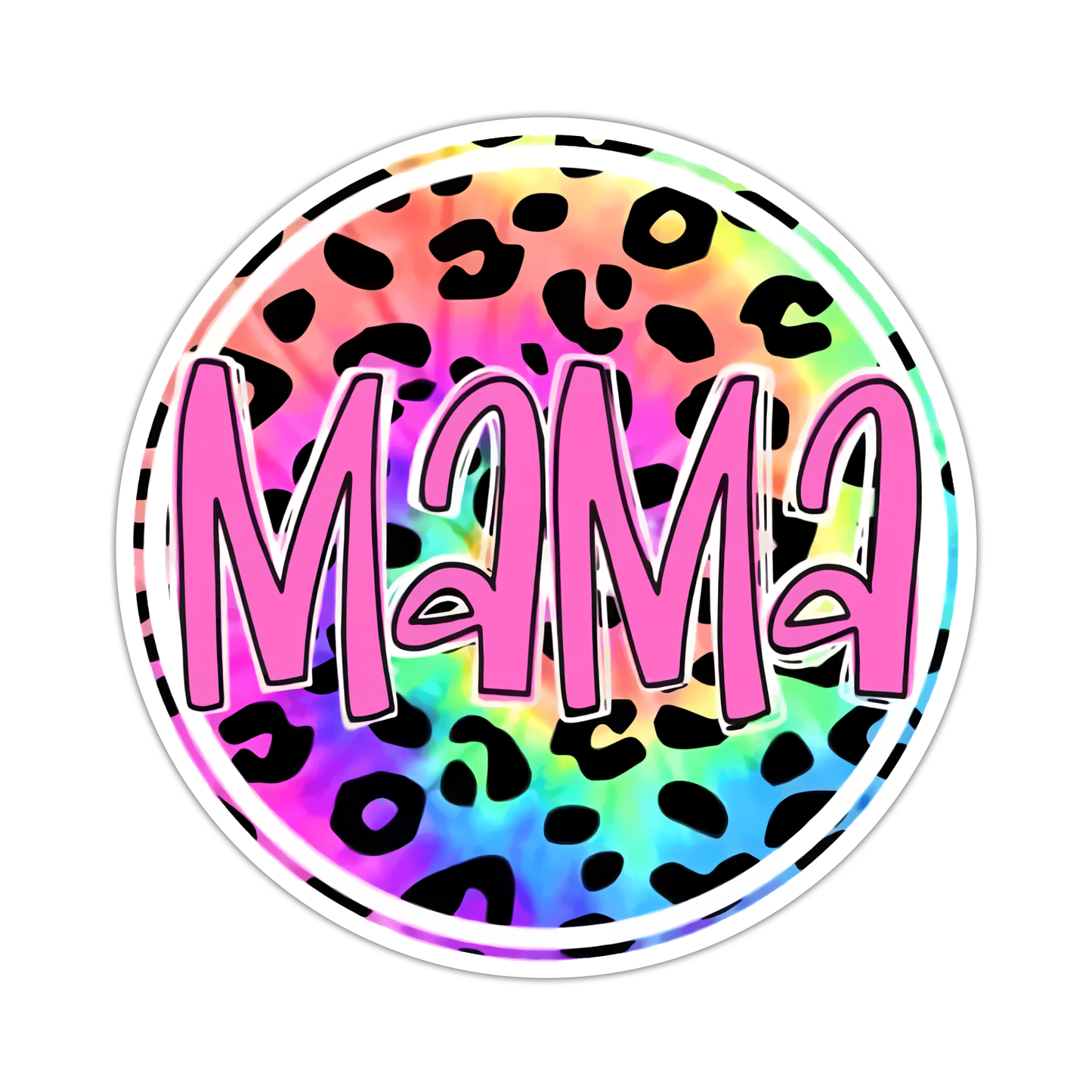 Neon Rainbow Leopard Print Mama Die Cut Sticker (4804)