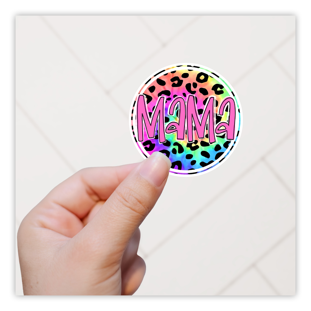 Neon Rainbow Leopard Print Mama Die Cut Sticker (4804)