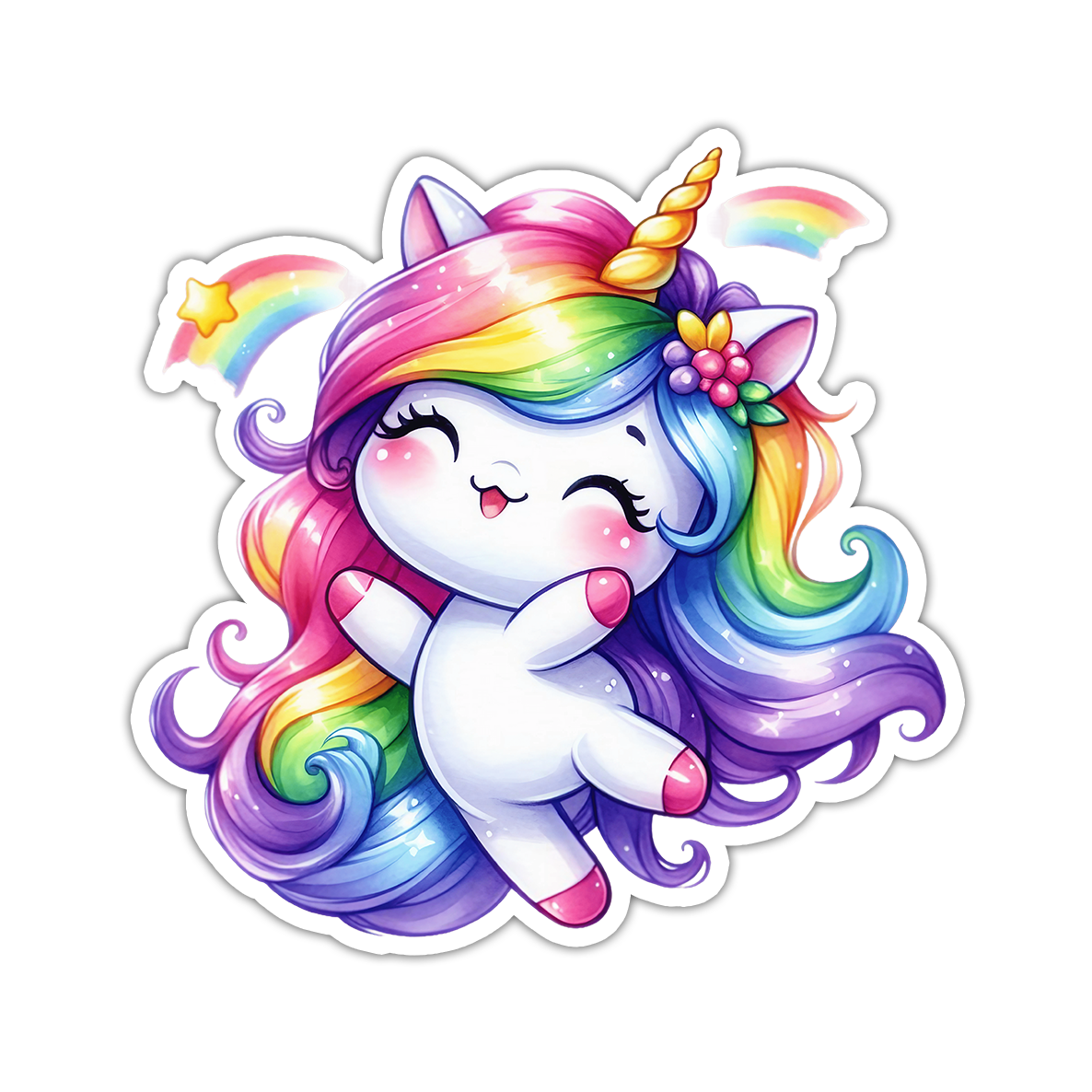 Kawaii Rainbow Unicorn Die Cut Sticker (4862)