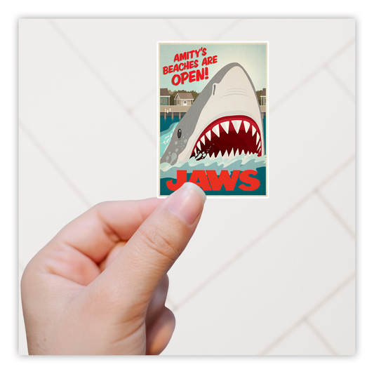 JAWS Poster Amity's Beaches Are Open Die Cut Sticker (488)