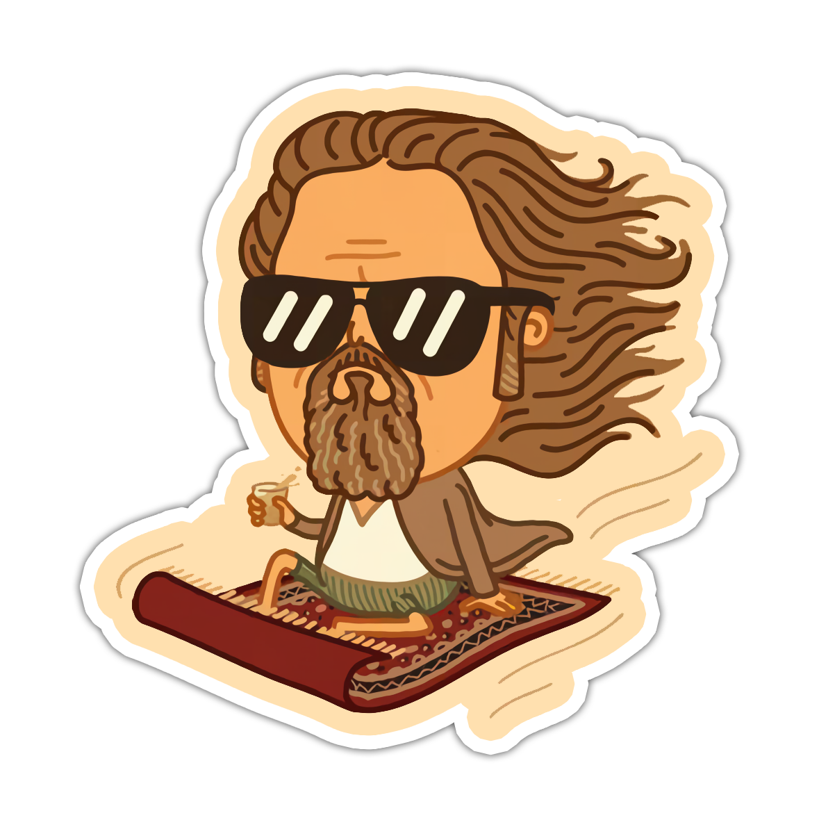 The Big Lebowski The Dude Flying on The Rug Die Cut Sticker (4908)