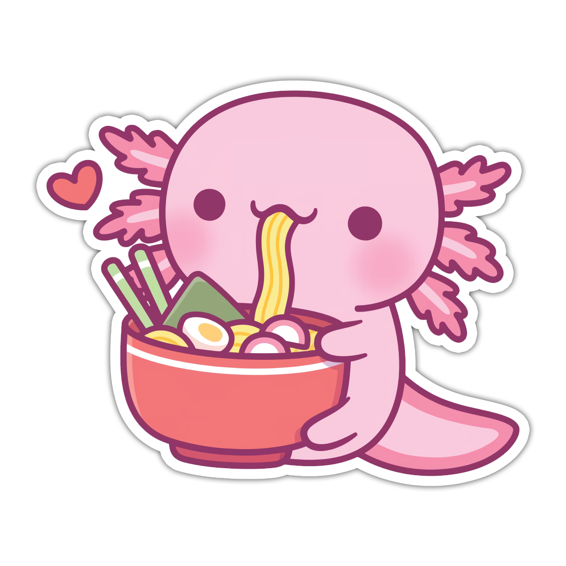 Kawaii Axolotl Eating Ramen Die Cut Sticker (4913)