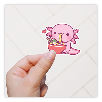 Kawaii Axolotl Eating Ramen Die Cut Sticker (4913)