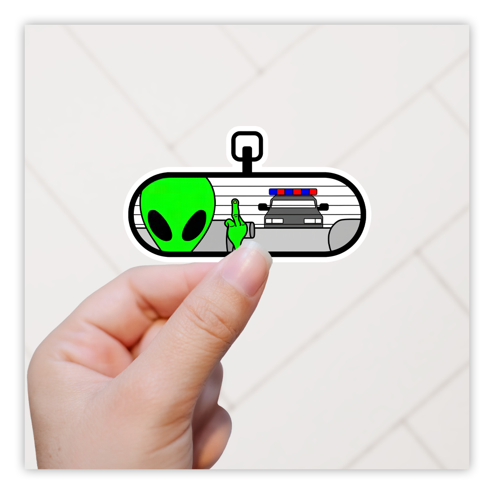 Alien Running from Police Die Cut Sticker (5027)