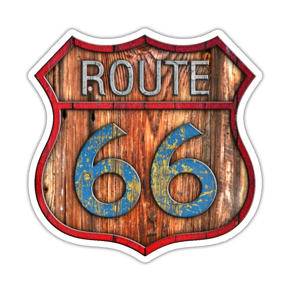 Route 66 Wooden Sign Die Cut Sticker (5030)