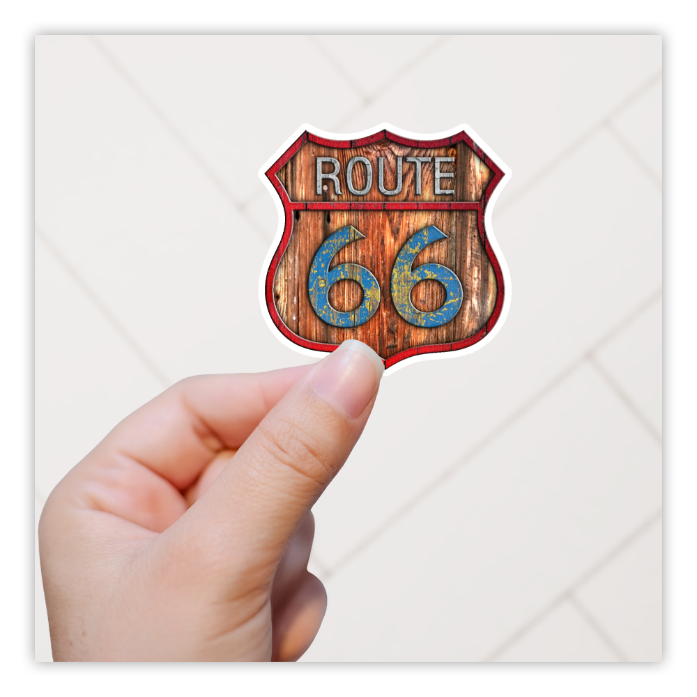 Route 66 Wooden Sign Die Cut Sticker (5030)