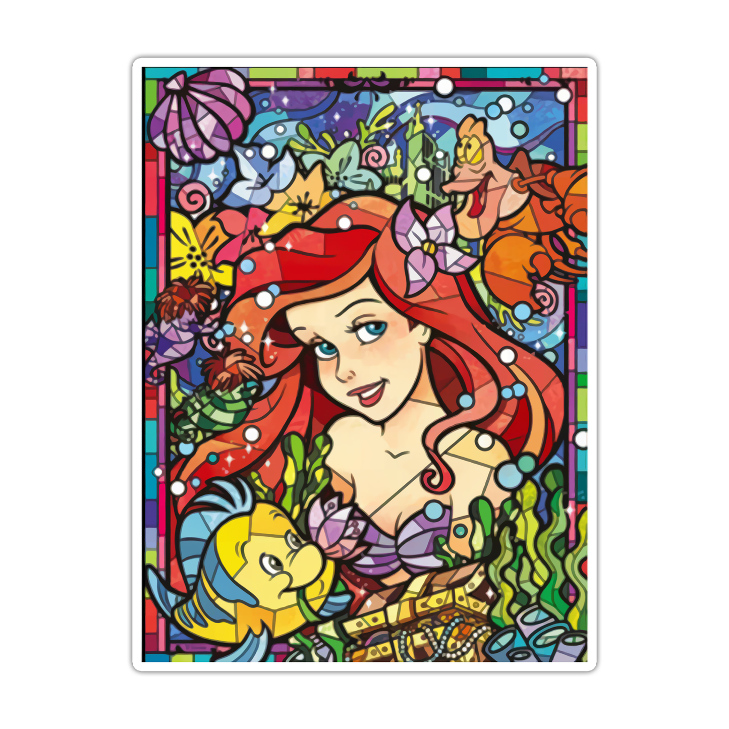 Disney Princess Stained Glass Ariel Little Mermaid Die Cut Sticker (5037)