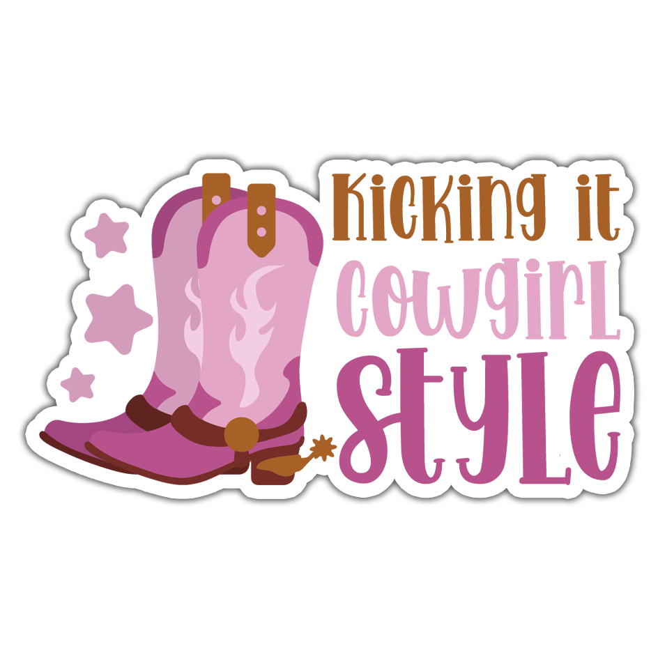 Kicking It Cowgirl Style Pink Cowboy Boots Die Cut Sticker (505)