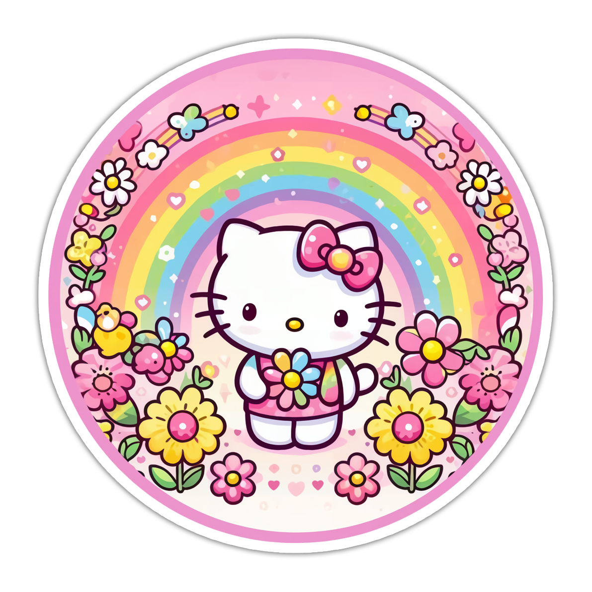 Hello Kitty Rainbow Flowers Die Cut Sticker (5064)