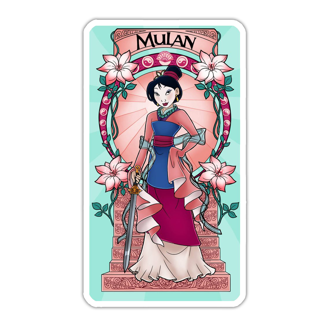 Disney Princess Art Nouveau Mulan Die Cut Sticker (5071)