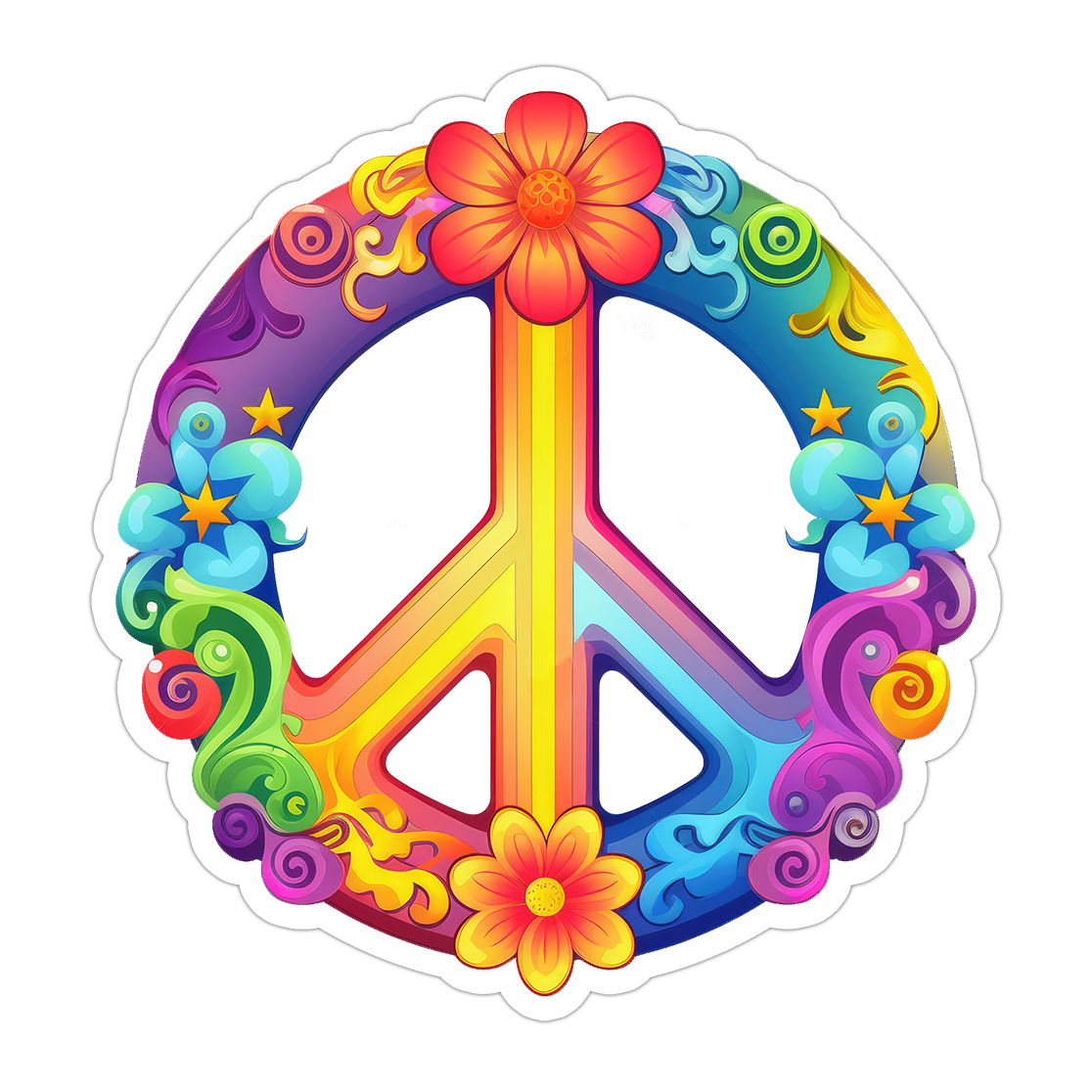 Rainbow Flowers Peace Sign Die Cut Sticker (5072)