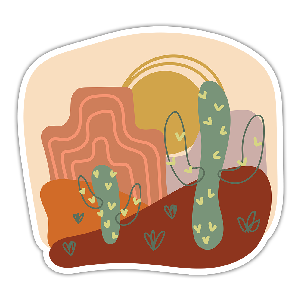 Boho Desert Landscape Saguaro Cactus Die Cut Sticker (5079)