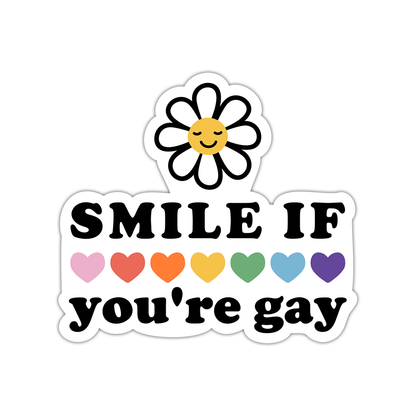 Smile If You're Gay Rainbow Hearts Daisey Die Cut Sticker (5094)