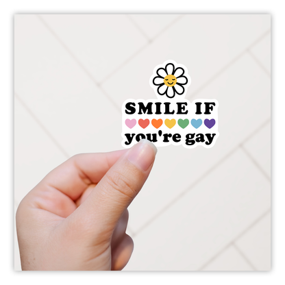 Smile If You're Gay Rainbow Hearts Daisey Die Cut Sticker (5094)