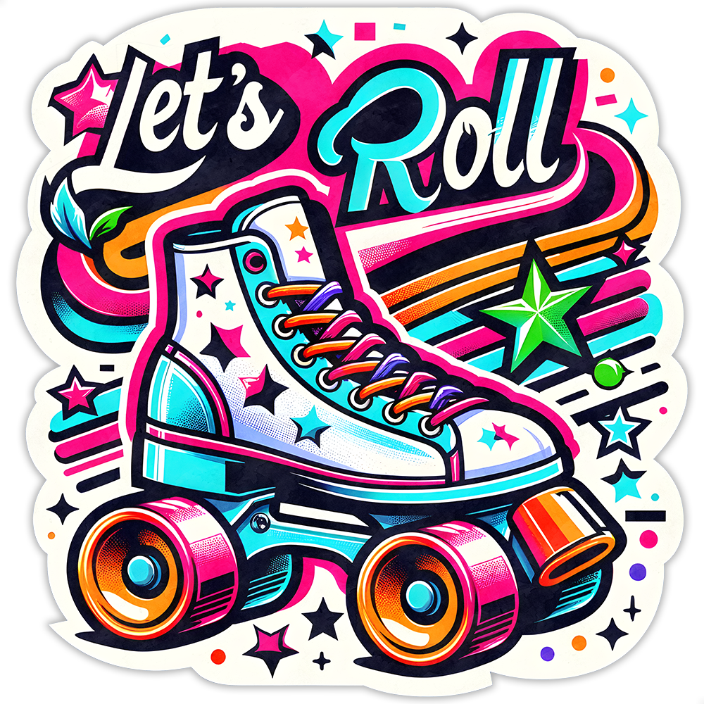 Let's Roll Roller Skates Die Cut Sticker (5178)