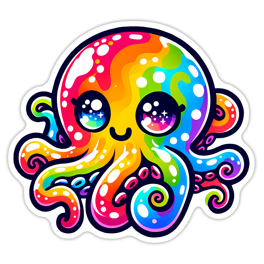 Kawaii Rainbow Octopus Die Cut Sticker (5185)