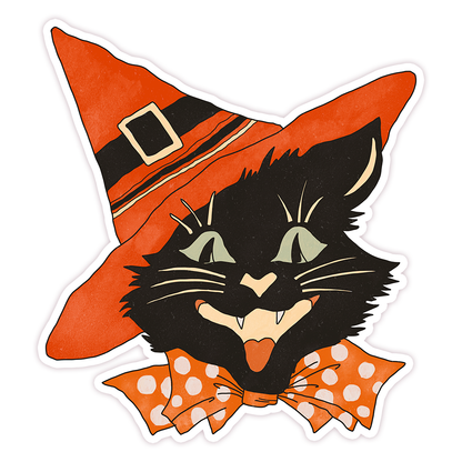 Vintage Halloween Black Cat Die Cut Sticker (52)