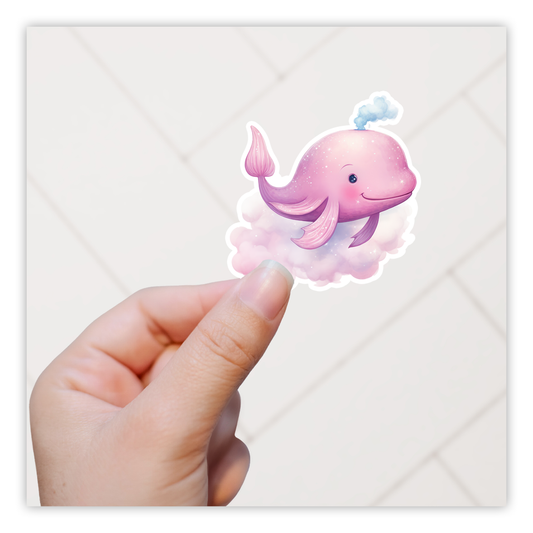 Pink Whale in the Clouds Die Cut Sticker (5228)