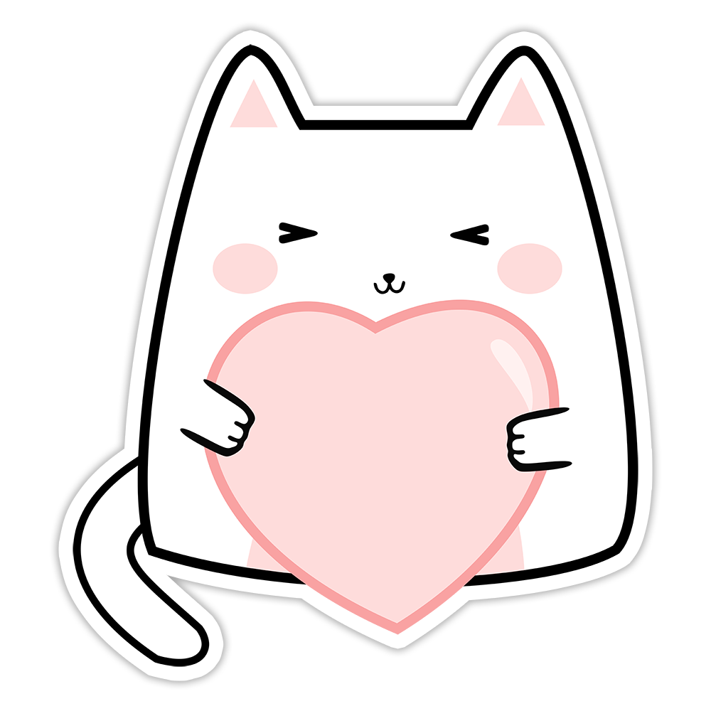 Kawaii Cat Holding Heart Die Cut Sticker (5229)