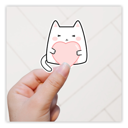 Kawaii Cat Holding Heart Die Cut Sticker (5229)