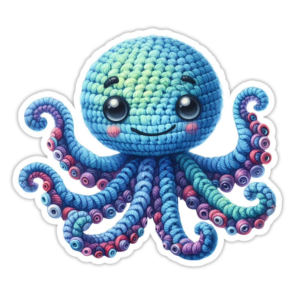 Crocheted Octopus Die Cut Sticker (5233)